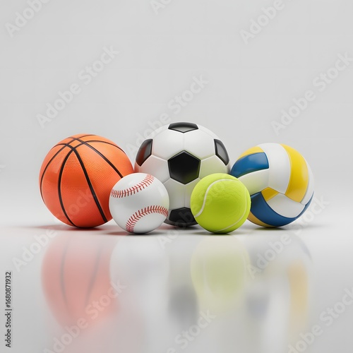 Collection of various sports balls on a white background