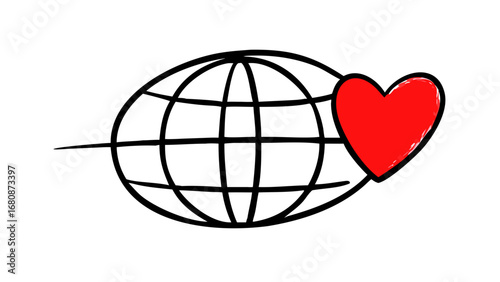 Red heart doodle love symbol