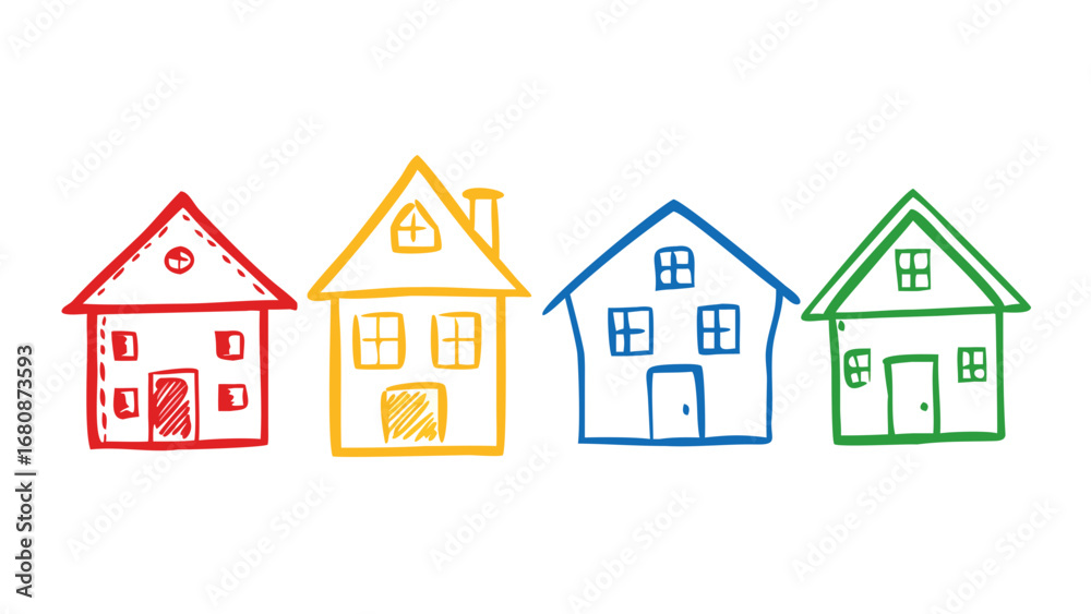 Fototapeta premium Red yellow blue green houses vector