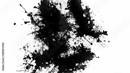 Minimalist black and white grunge texture background with subtle grain, rough brush strokes, abstract ink splashes, vintage film dust, distressed paint stains, and modern artistic border frame