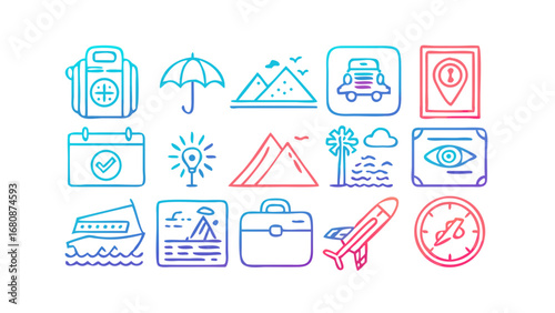 Travel and leisure icons vacation symbols
