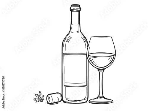 Elegant Wine Bottle Line Art