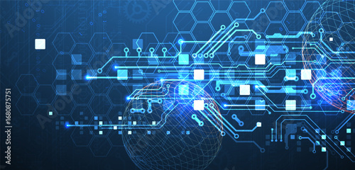 Abstract circuit board background with sphere. Hi-tech digital technology concept. Vector.