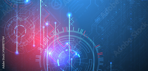 Abstract background. Scientific and technological concept with the use of technical elements formed in the shape of a circle.
