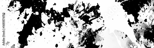Minimalist black and white grunge texture background with subtle grain, rough brush strokes, abstract ink splashes, vintage film dust, distressed paint stains, and modern artistic border frame