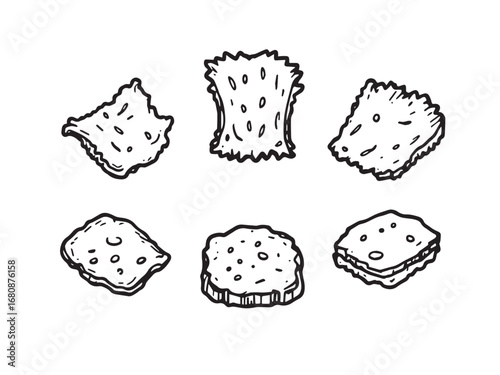 Baked cheese crisps vector line art 