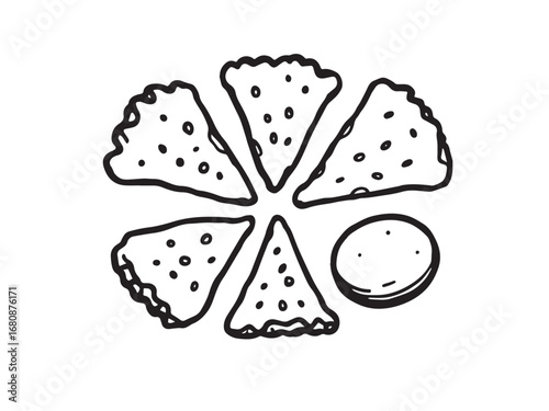 Baked cheese crisps vector line art 