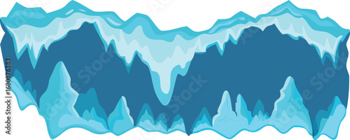 Ice cave vector illustration featuring icy walls and a cool blue color palette, creating a serene, frozen atmosphere