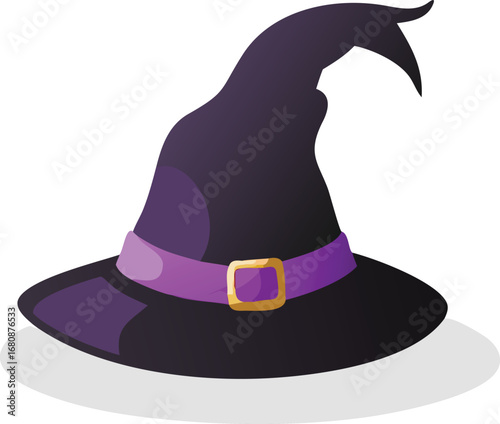 A purple witch hat adorned with a matching purple ribbon