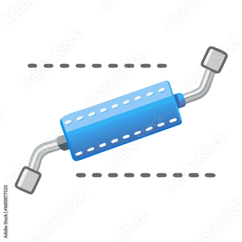 Glossy Blue Car Muffler Icon Showing Exhaust Flow and Automotive Performance