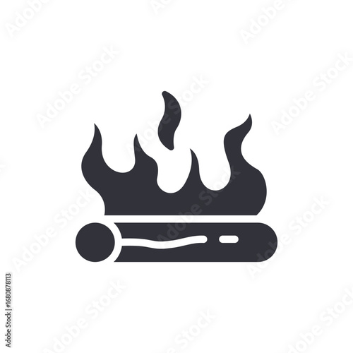 Stylized Illustration Of A Burning Log With Flames Igniting Upward And Smoke Emerging