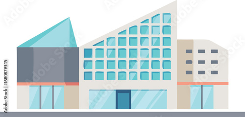 Modern building featuring a sleek glass facade and large windows reflecting the surrounding environment.
