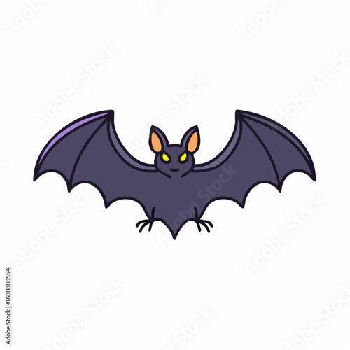 Spooky flying vampire bat illustration with sharp fangs and glowing eyes, a nocturnal creature design isolated on a white background