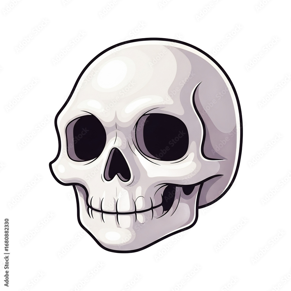 Fototapeta premium Cartoon Skull Illustration with Detailed Features Black Eyes and Grinning Mouth.
