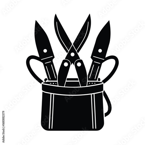 Rustic Tool Belt Holding Pruning Shears and Trowel