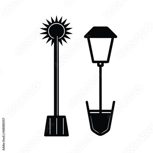 Solar Powered Garden Light Next to Spade