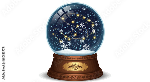 Classic Wooden Base Snow Globe with Winter Scene.