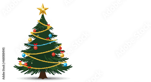 Decorated Christmas Tree with Ornaments and Lights.