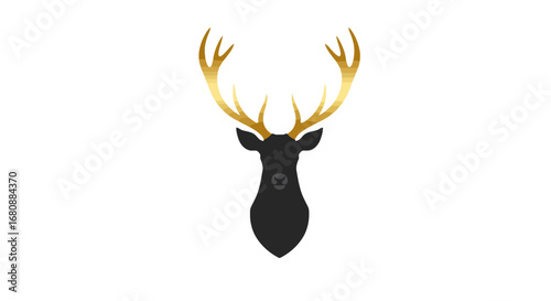 Elegant Golden Antlered Deer Head Silhouette.