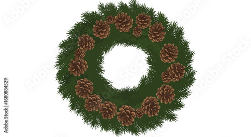 Festive Christmas Wreath with Pine Cones.