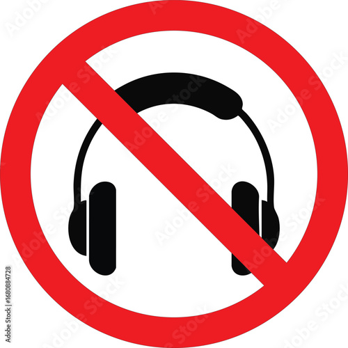no headphones allowed prohibition sign vector illustration with headset silhouette inside red circle and diagonal slash symbol