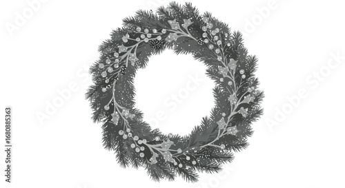 Gray Christmas Wreath with Pine and Berries.