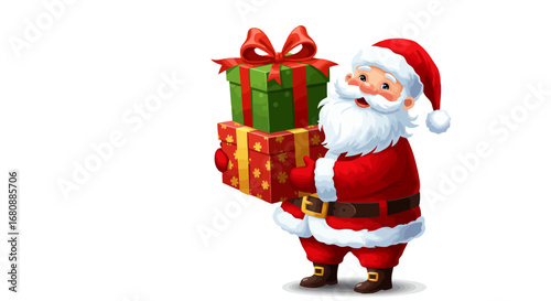 Jolly Santa Claus Holding Christmas Presents.