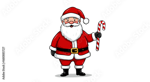 Jolly Santa Claus with Candy Cane Christmas Illustration.