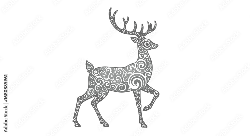 Fototapeta premium Ornate Walking Deer Design with Detailed Swirling Patterns.