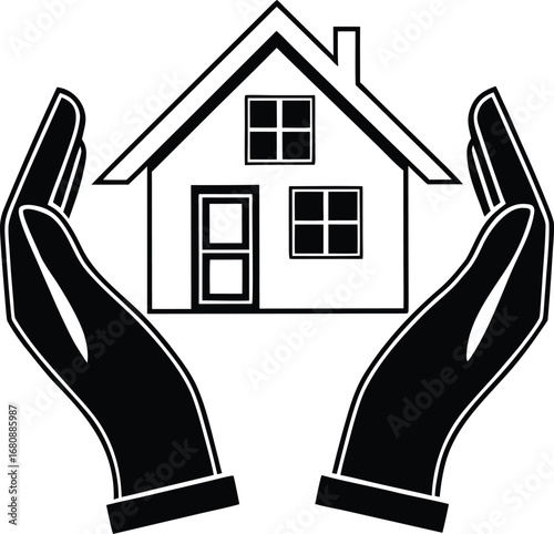 home, insurance, concept, vector, illustration, with, hand, holding, house, for, property, protection, and, safety