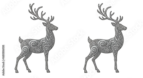 Pair of Ornate Deer in Profile.