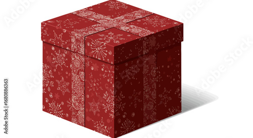 Red gift box with snowflake pattern for Christmas or holiday.