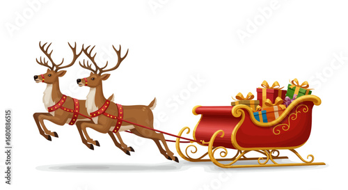 Reindeer pulling a Christmas sleigh full of gifts 1.