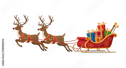 Reindeer pulling a Christmas sleigh full of gifts 2.