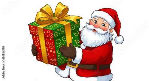 Santa Claus Holding a Christmas Gift.