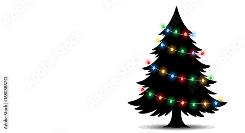 Silhouette Christmas Tree with Colorful Lights.