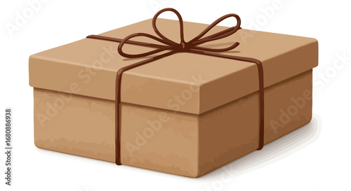 Simple Brown Cardboard Gift Box Tied with String.