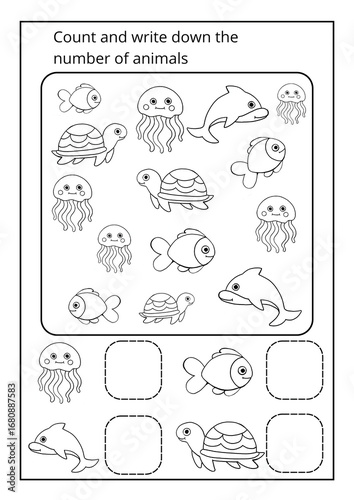 count and write down how number of animals 