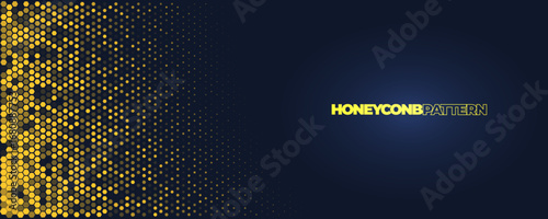 Hexagon Background Glowing Honeycomb Pattern In Yellow Blue Colors for AI, Tech Digital Forum and Conference Ad Presentation. Hexagonal Modern Texture. Halftone Gradient Backdrop. Vector Abstract BG