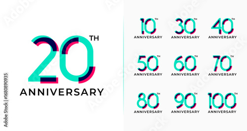 Overlapping anniversary logo collections. Birthday number with colorful and geometric shape concept