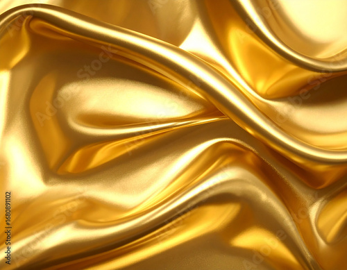 Luxurious flowing gold fabric with elegant ripples and highlights