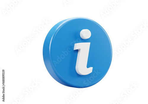 Isolated info icon in bright blue circle with white information letter symbol