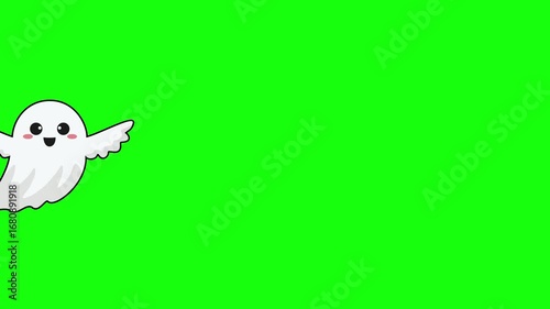cartoon ghost is flying isolated on green screen background. happy halloween 4k, animated video design