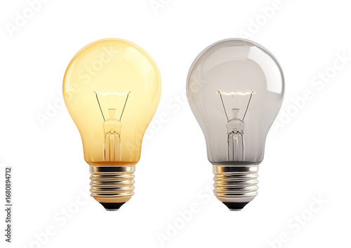 Two light bulbs, one warm yellow, one cool white, on a plain background.  They are identical in shape and appear realistic