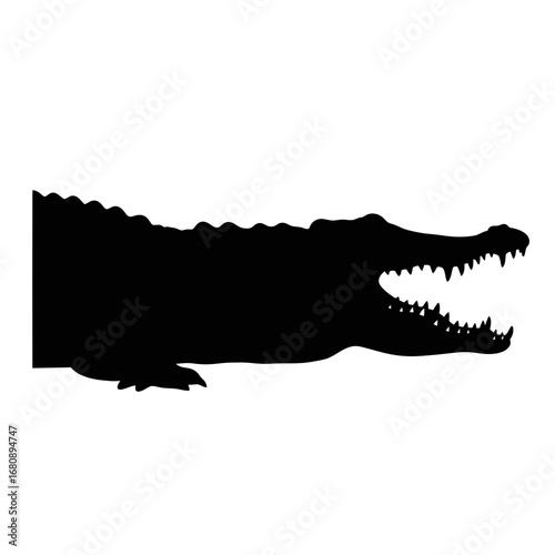 Black crocodile silhouette with open mouth isolated on white background silhouette