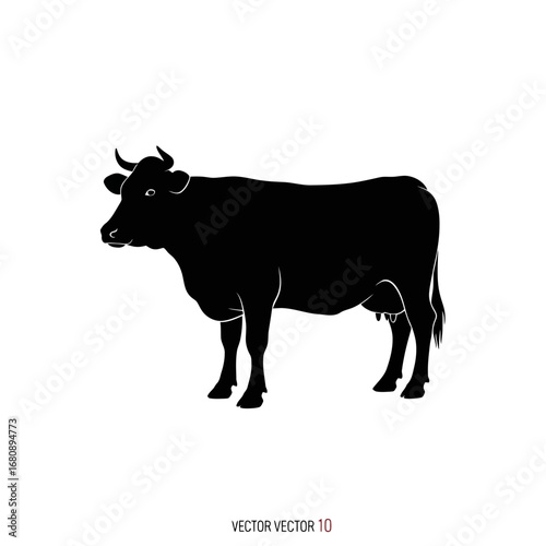 Black cow silhouette isolated on white background
