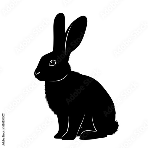 Black rabbit silhouette isolated on white background