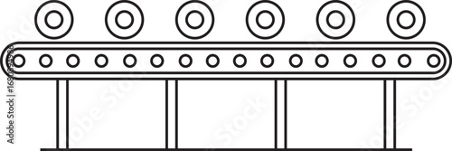 Conveyor belt icon in line style. Industrial production symbol, manufacturing factory automation equipment illustration, logistics machinery process vector design isolated on transparent background.