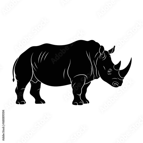 Black rhinoceros silhouette isolated on white background