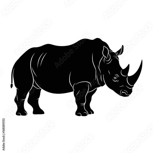 Black rhinoceros silhouette isolated on white background